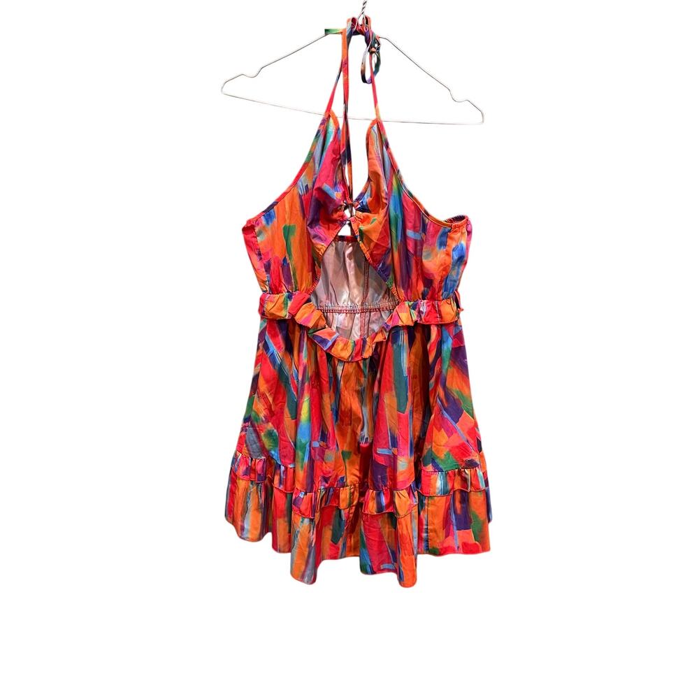 Shein Curve 1X Sleeveless Strap Bandage Print V-Neck Pleated Dress Beach Boho